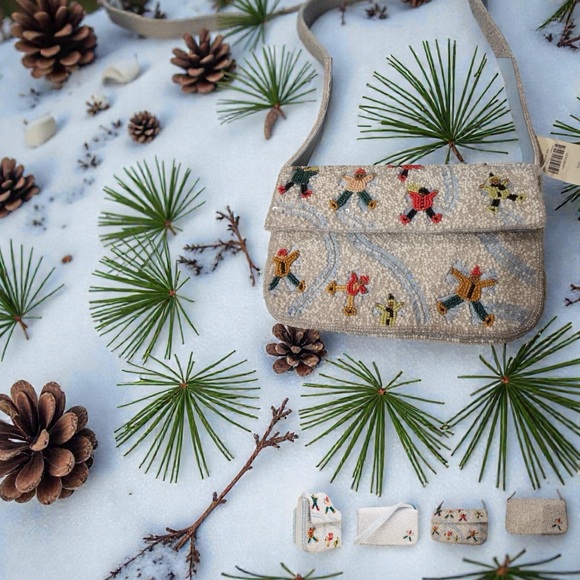 Anthropologie The Fiona Beaded Bag Winter Edition Snow Angels - Picture 3 of 14